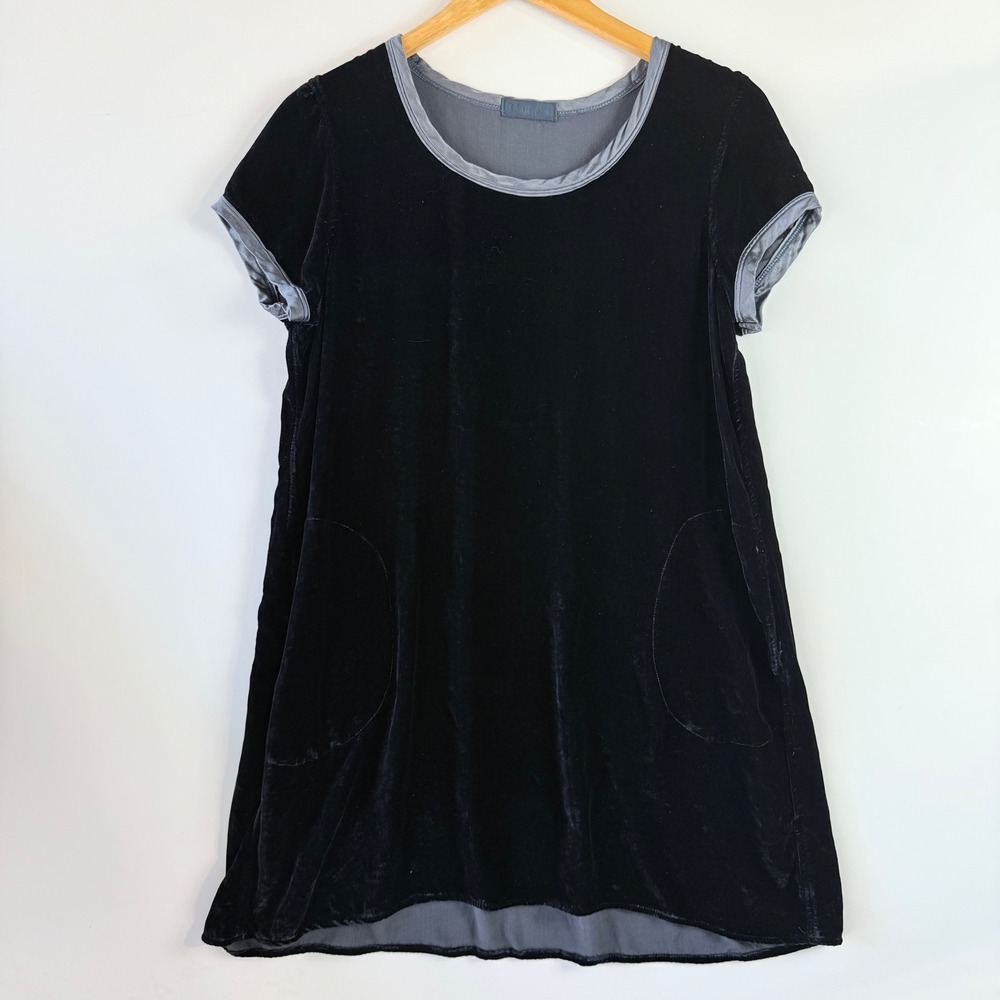 CP Shades Velvet Tunic Dress Pockets Short Sleeve Casual Navy Size S